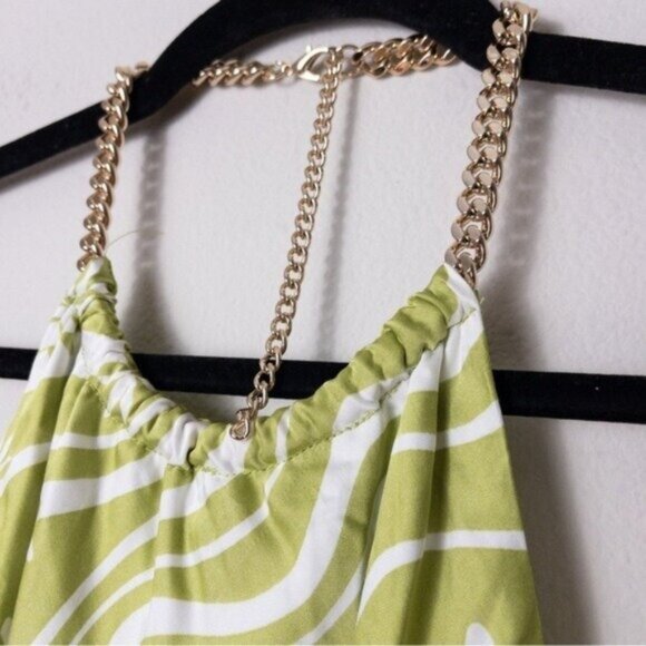 NEW ASTR The Label Quinta Retro Halter Chain Mini Dress M Celery Floral Mabel - Picture 5 of 11